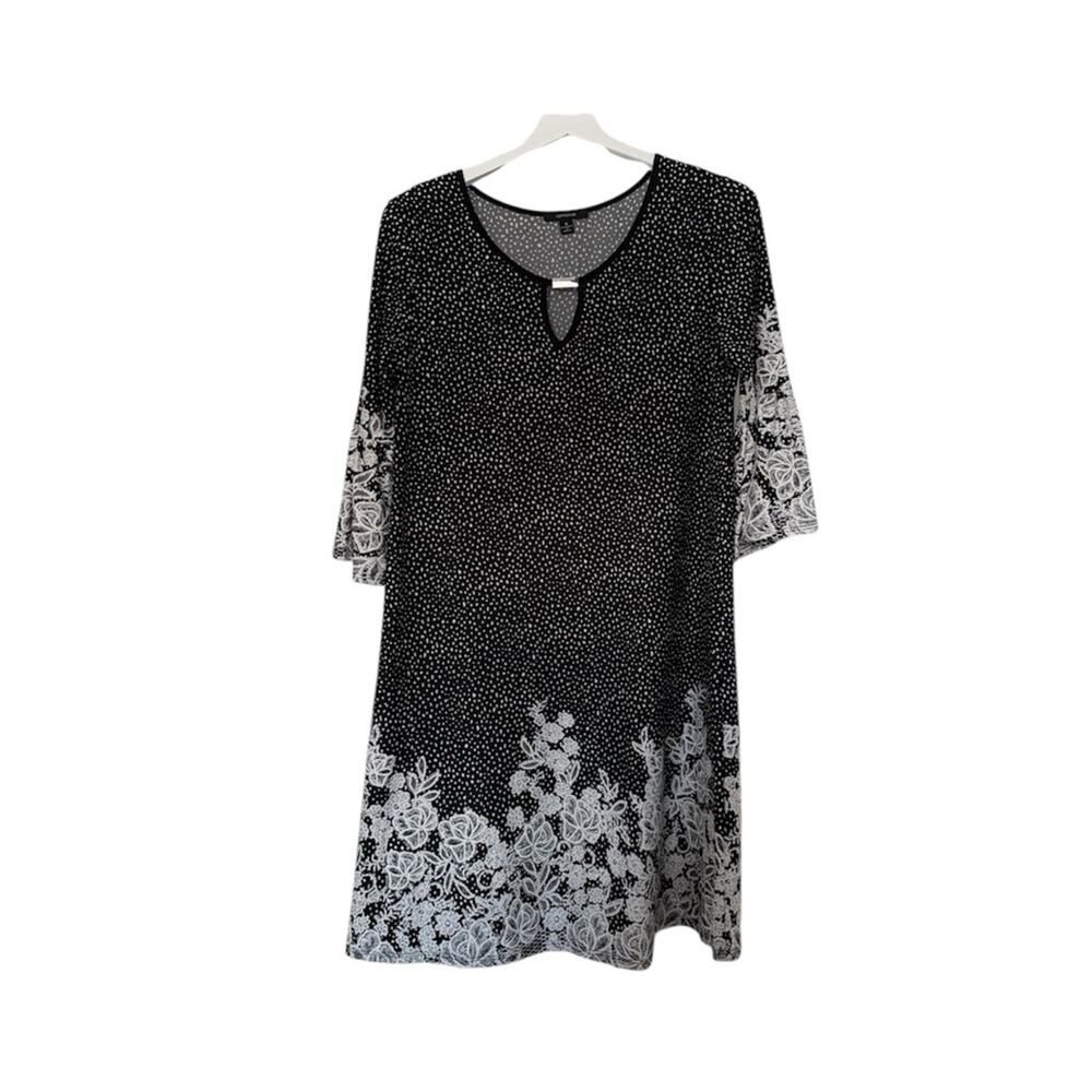 Espresso Black and White Flowy Dress 3/4 Sleeve Floral Lace Size Medium